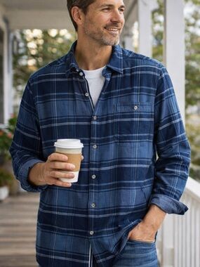 Tommy Bahama Canyon Beach Blue Plaid Flannel Shirt Size Large